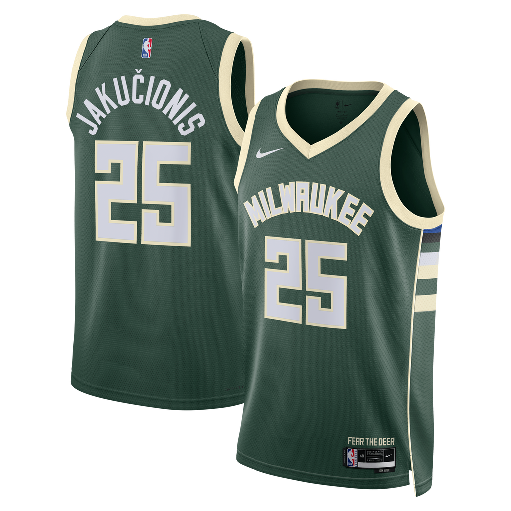 Milwaukee Bucks Nike Icon Edition Swingman Jersey - White - Kasparas Jakučionis - Unisex