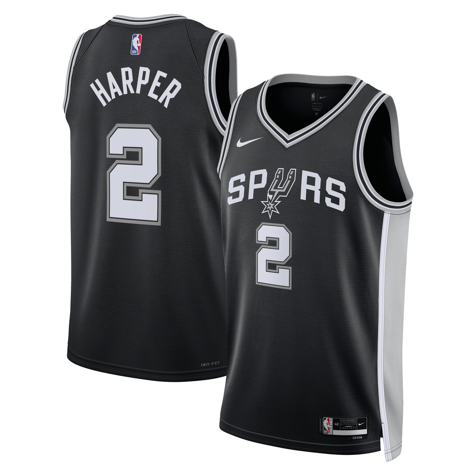San Antonio Spurs Nike Icon Edition Swingman Jersey NBA 2025 First Round Draft Pick - Black - Dylan Harper - Unisex