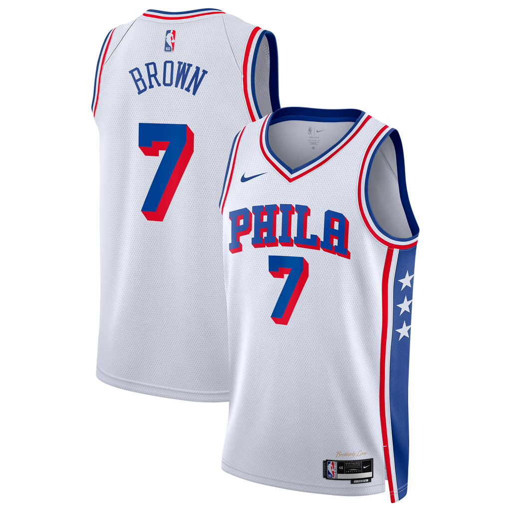 Philadelphia 76ers Nike Association Edition Swingman Jersey - White - Jaylen Brown - Unisex