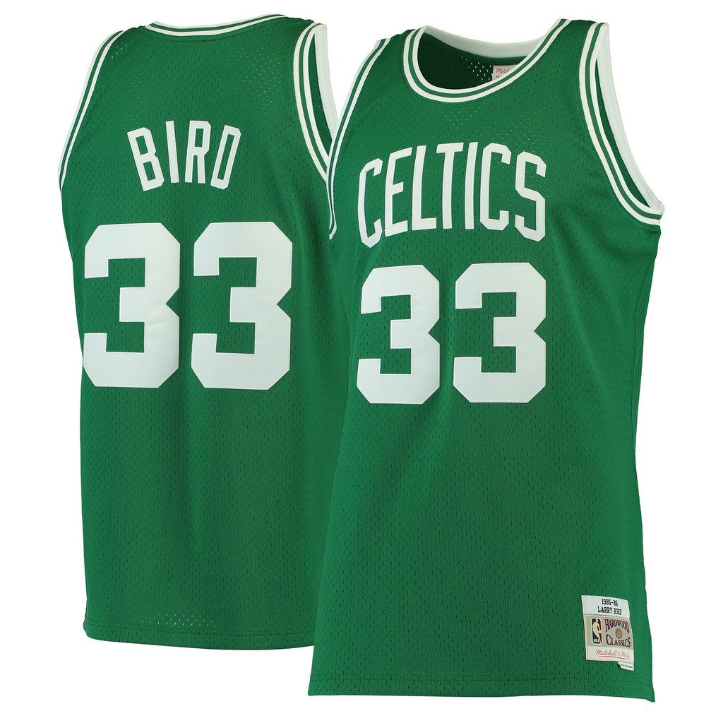 Men's Mitchell & Ness Larry Bird Kelly Green Boston Celtics 1985-86 Hardwood Classics Swingman Jersey