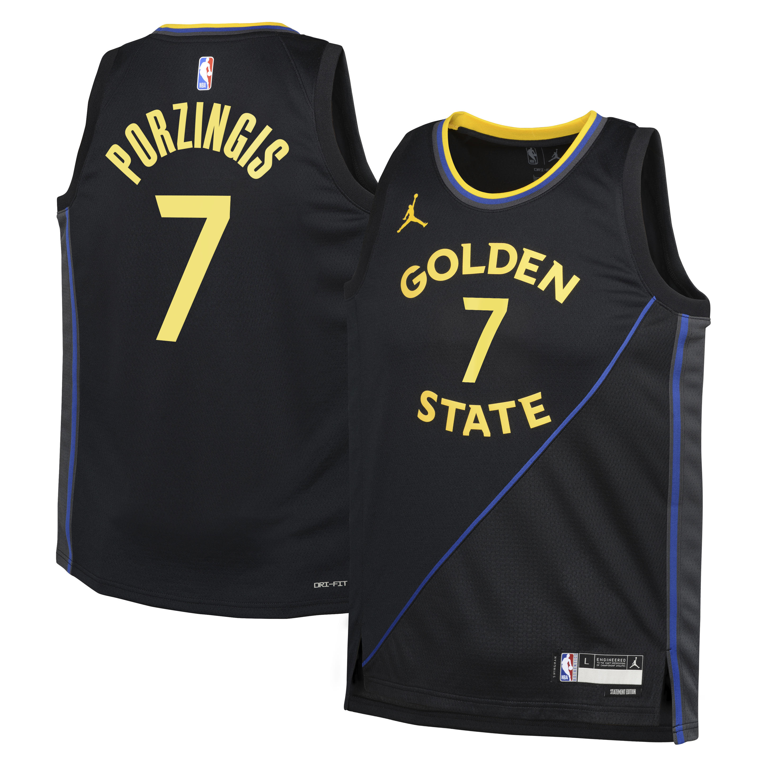 Golden State Warriors Jordan Brand Statement Edition Swingman Jersey - Black - Kristaps Porziņģis - Youth