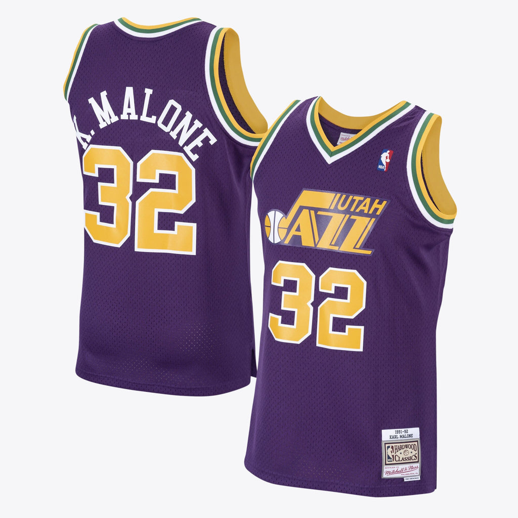 Utah Jazz Karl Malone 1991 Hardwood Classics Road Swingman Jersey by Mitchell & Ness - Purple - Mens