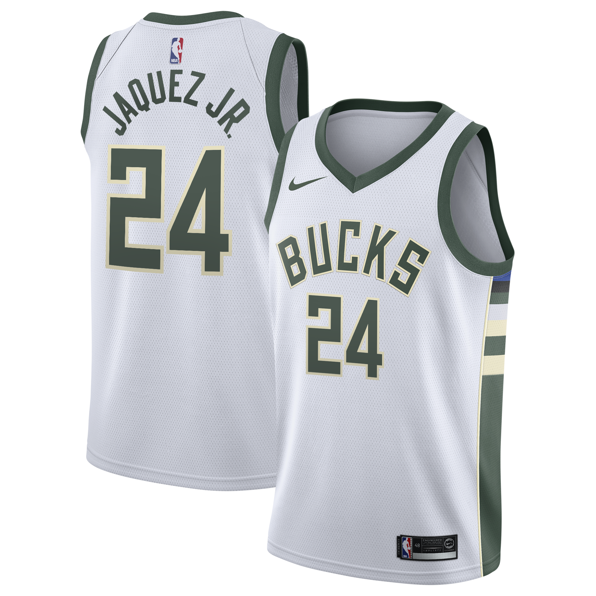 Milwaukee Bucks Nike Association Edition Swingman Jersey - White - Jaime Jaquez Jr. - Youth