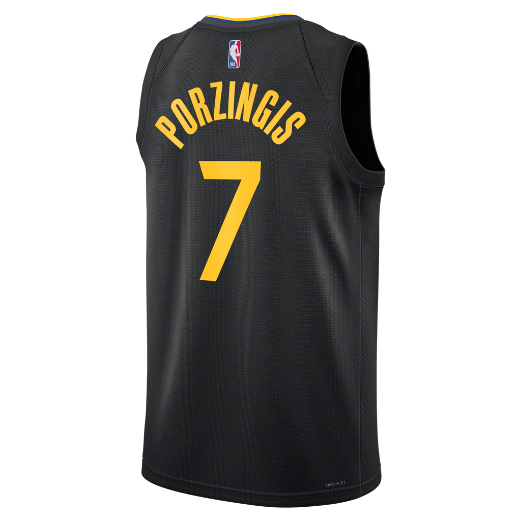 Golden State Warriors Jordan Brand 2024/25 Statement Edition Swingman Jersey - Black - Kristaps Porziņģis - Unisex