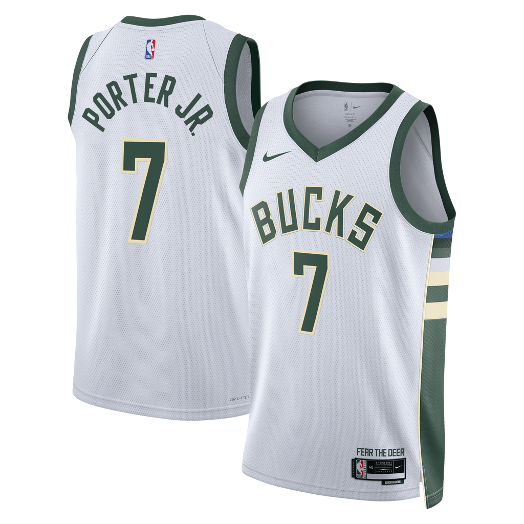 Milwaukee Bucks Nike Association Edition Swingman Jersey - White - Kevin Porter Jr. - Unisex