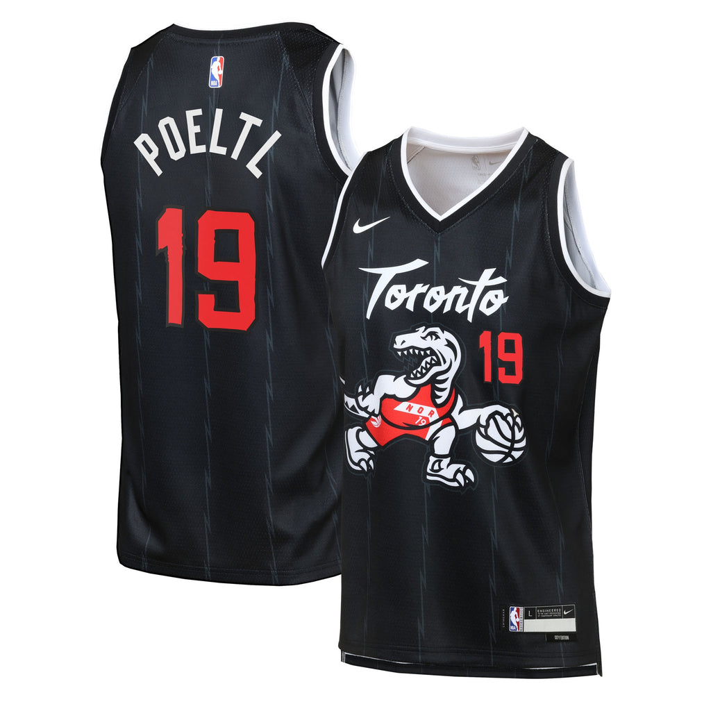 Toronto Raptors Nike 2025/26 City Edition Swingman Jersey - Black - Jakob Poeltl - Youth