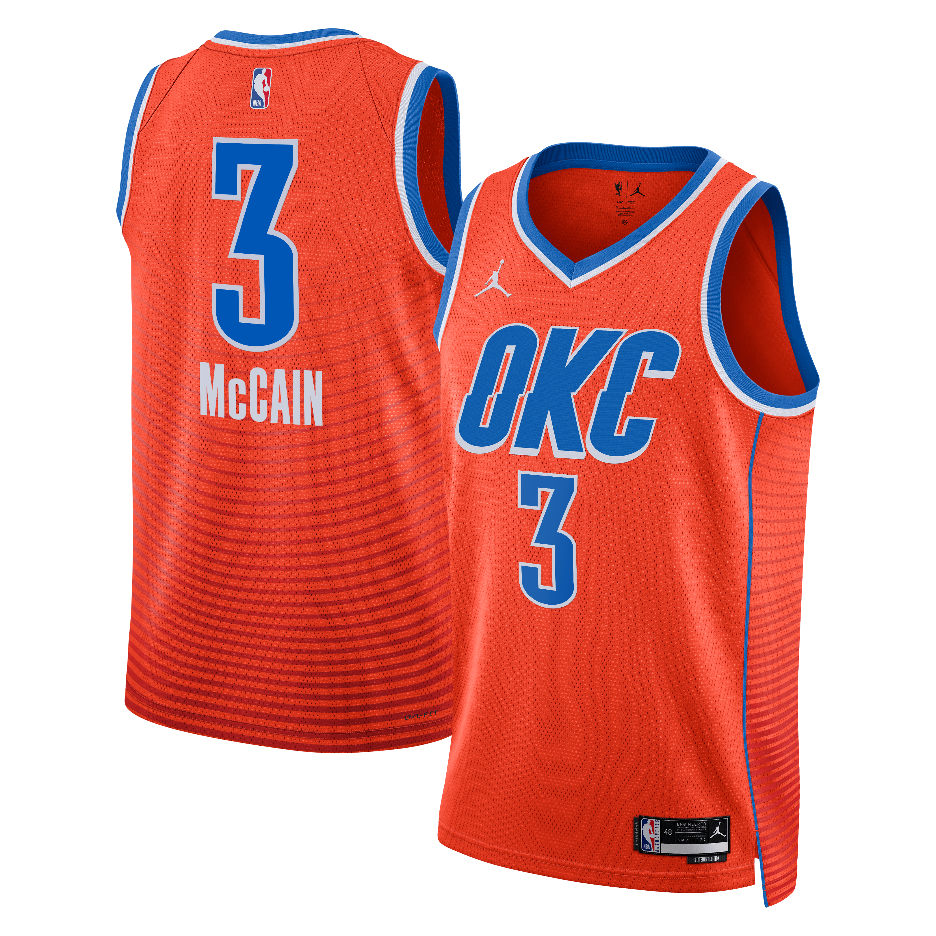 Oklahoma City Thunder Jordan Brand Statement Edition Swingman Jersey - Orange - Jared McCain - Unisex