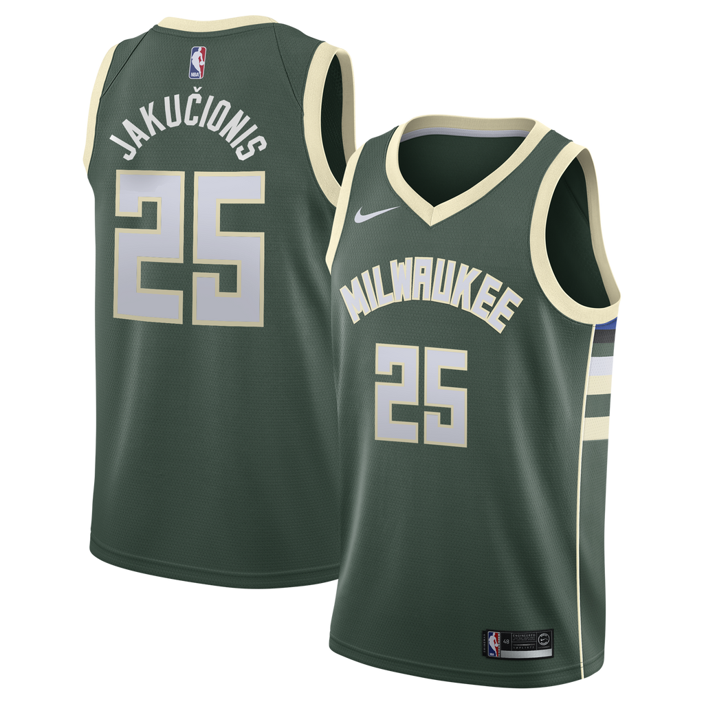 Milwaukee Bucks Nike Icon Edition Swingman Jersey - White - Kasparas Jakučionis - Youth