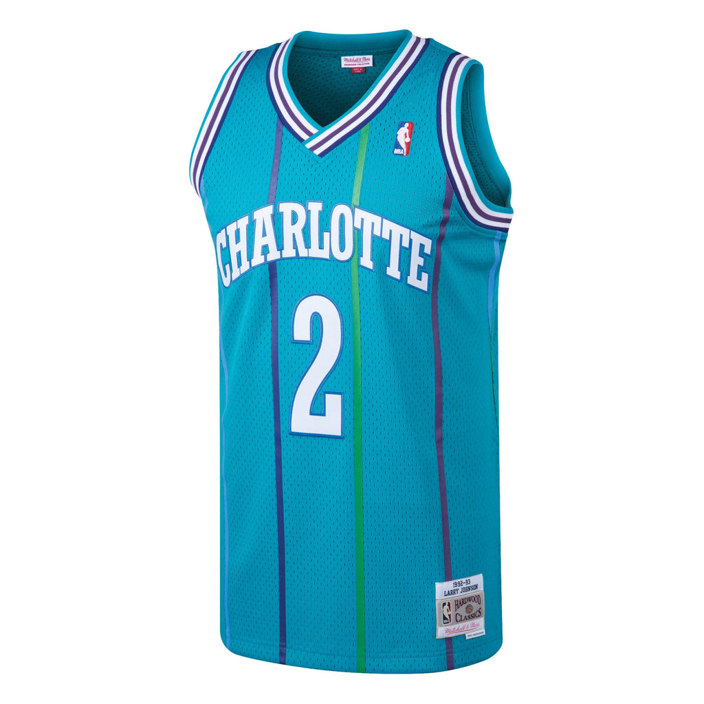 Men's Mitchell & Ness Larry Johnson Teal Charlotte Hornets 1992-93 Hardwood Classics Swingman Jersey