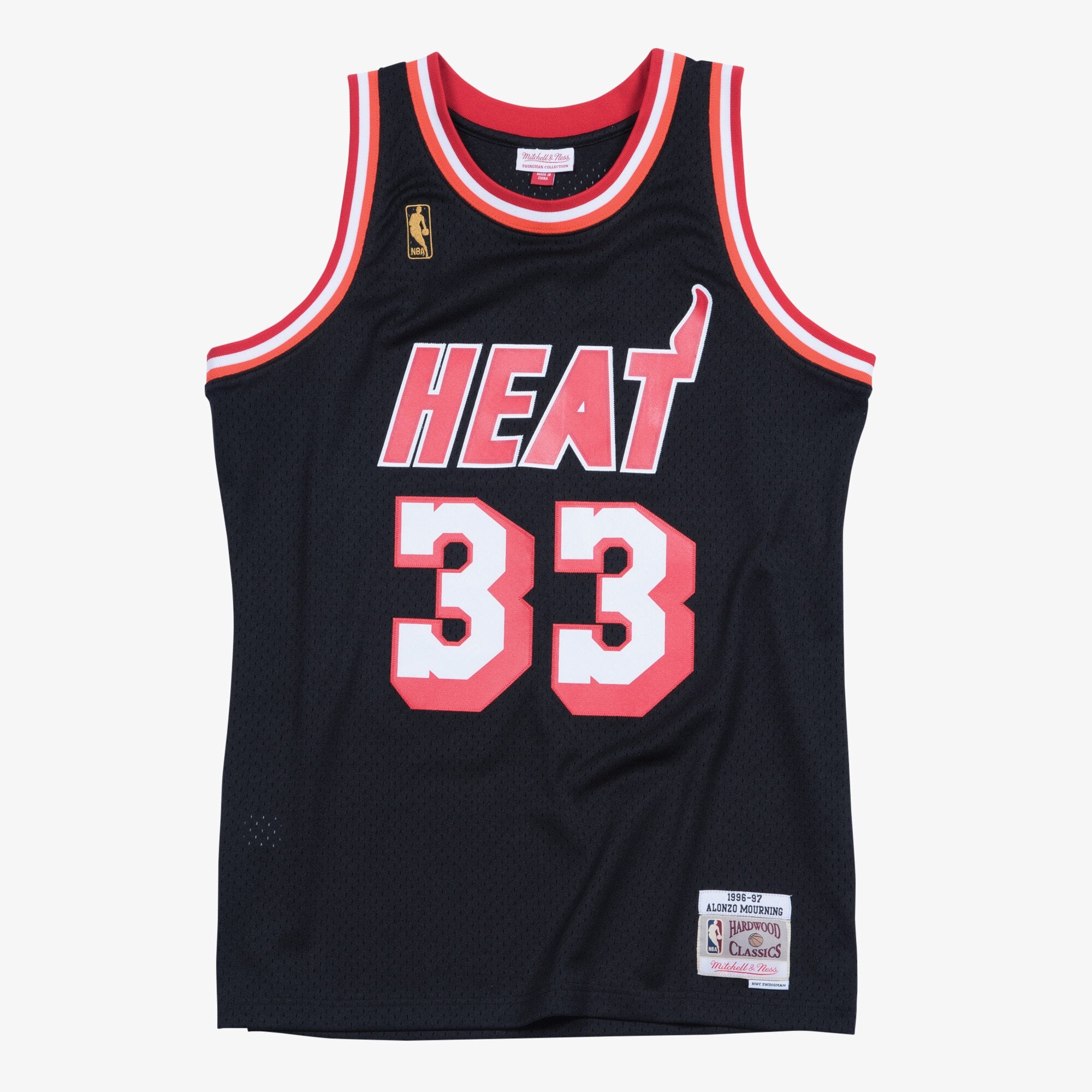 Men's Mitchell & Ness Alonzo Mourning Black Miami Heat Hardwood Classics Swingman Jersey