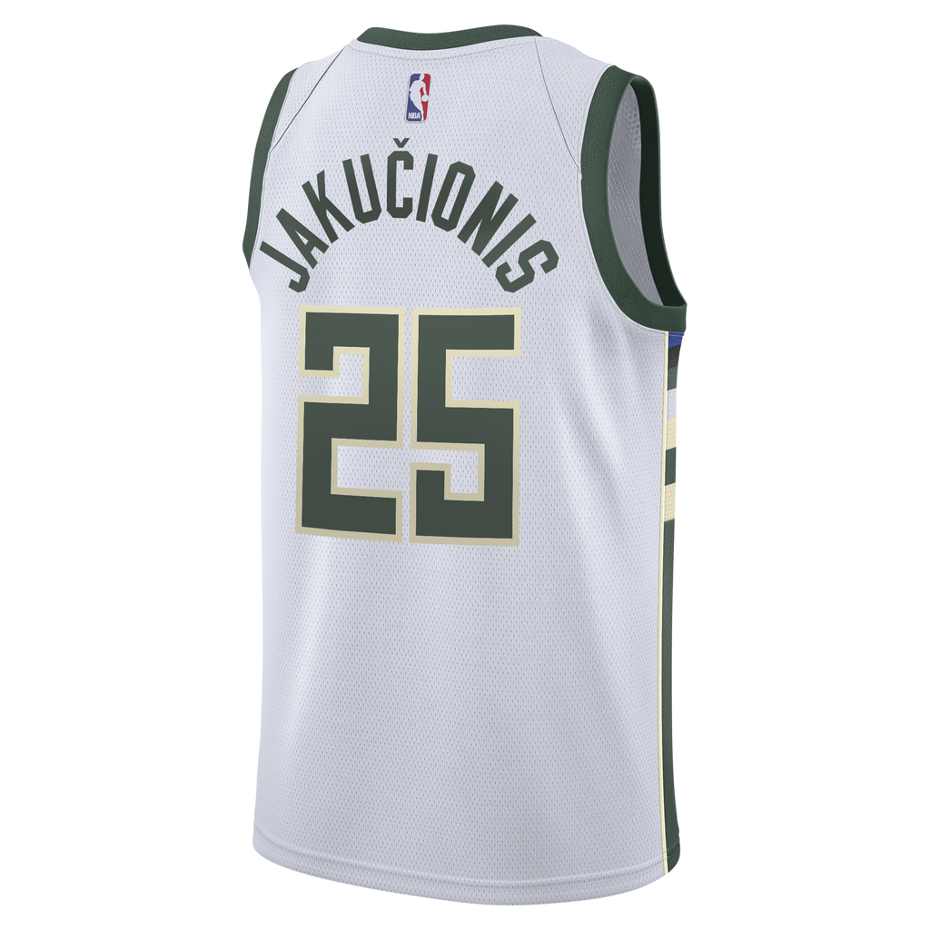 Milwaukee Bucks Nike Association Edition Swingman Jersey - White - Kasparas Jakučionis - Youth