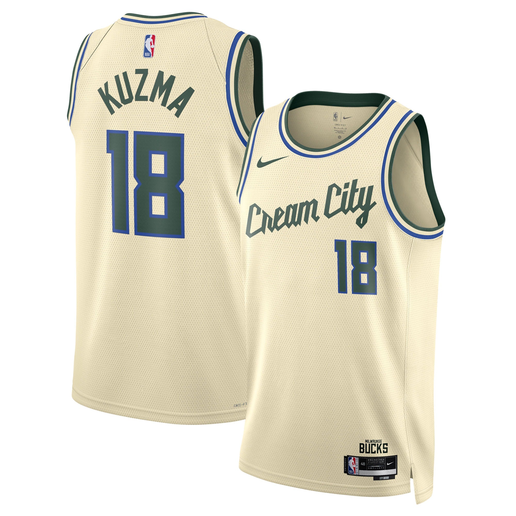 Milwaukee Bucks Nike 2025/26 City Edition Swingman Jersey - Cream - Kyle Kuzma - Unisex