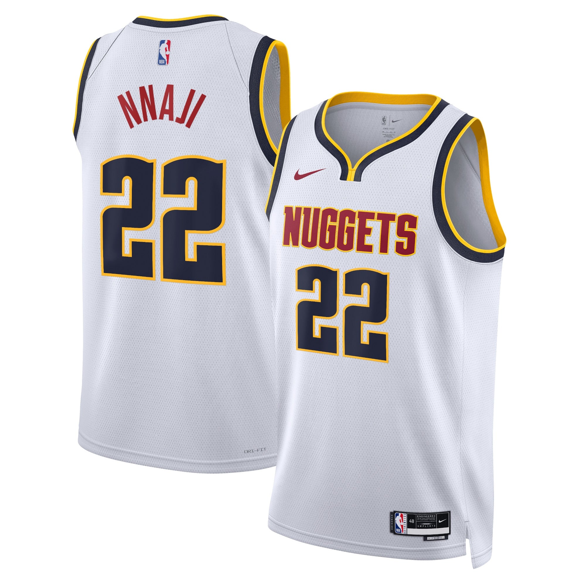 Denver Nuggets Nike Association Edition Swingman Jersey - White - Zeke Nnaji - Unisex